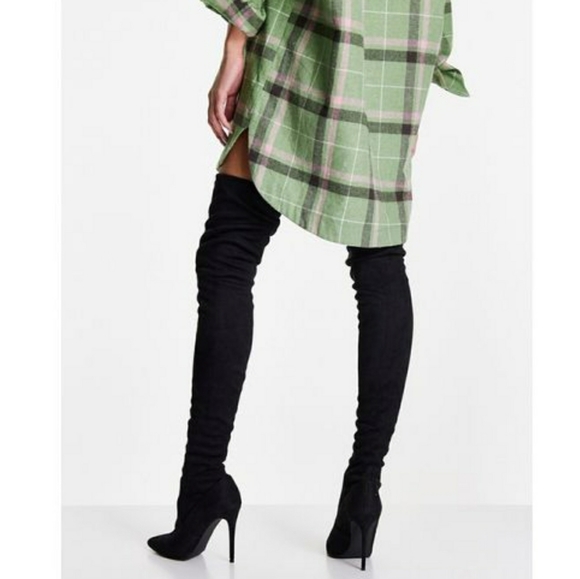 Sexy Chic Jeffrey Campbell Black Microsuede OTK Boots - Picture 6 of 13